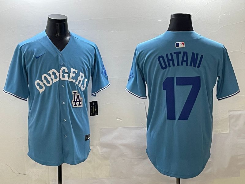 Men Los Angeles Dodgers 17 Ohtani Light Blue Throwback Game 2025 Nike MLB Jersey style 12